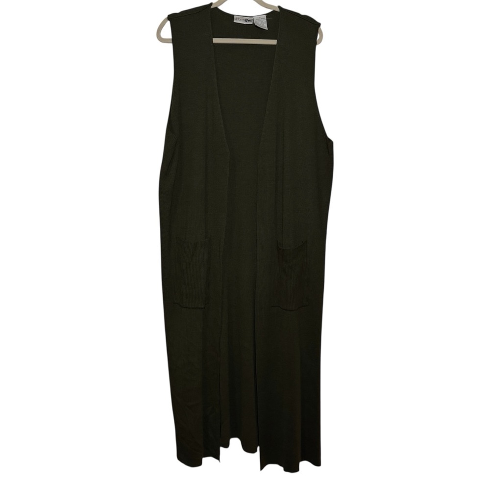 Vintage Y2K/ 2000s Dark Olive Green Long Sleeveless Cardigan Wool Blend 2XL